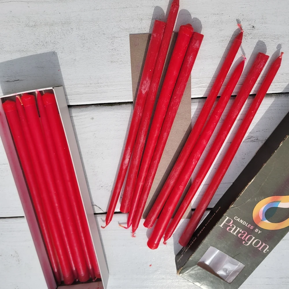 Paragon Red Taper Candles in Original Box ~ 14ct ~ Hand Dipped Tapers '70s-80s?